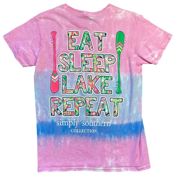 Simply Southern Eat Sleep Lake Repeat Graphic Knit Tee Women's Small Cotton - Picture 1 of 9